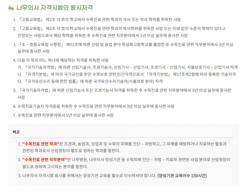 나무의사 자격시험의 응시자격